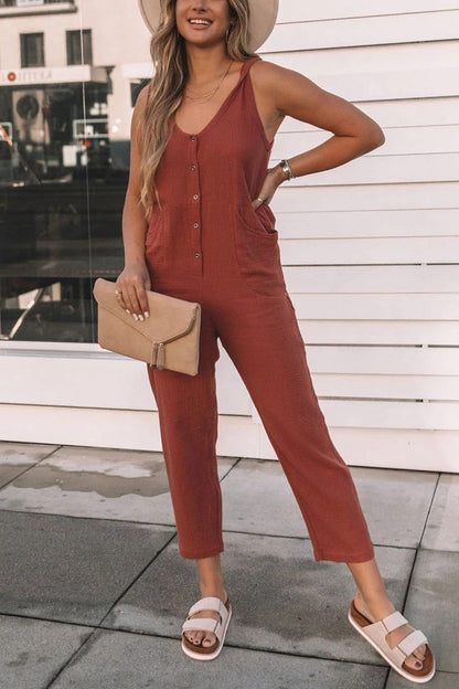 Ärmelloser Jumpsuit mit Knopfleiste und Hoher Taille