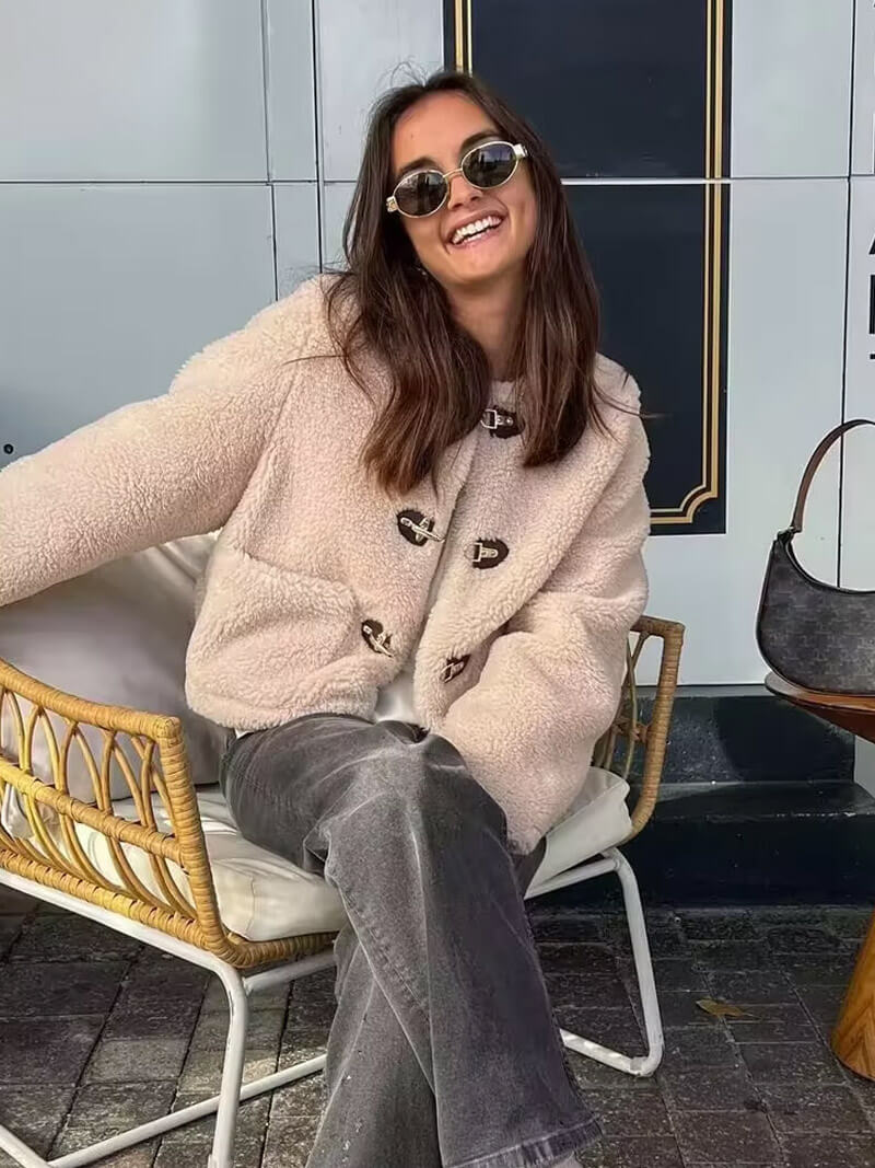 Schafwoll Teddyjacke Weiß - Sophie