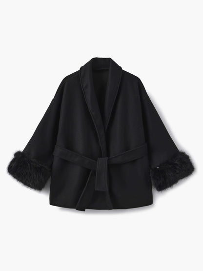 Damen mantel mit kunstfellbesatz – eleganter winter-kurzmantel