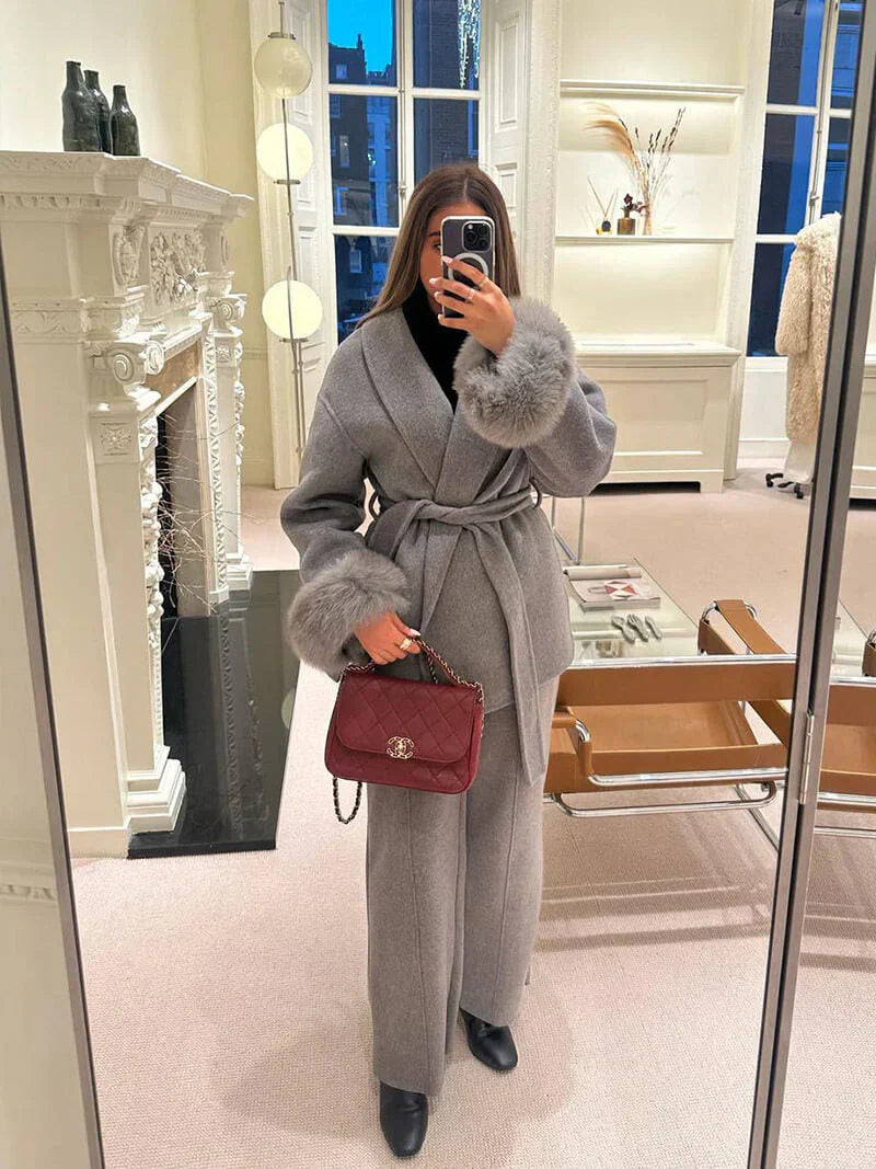 Damen mantel mit kunstfellbesatz – eleganter winter-kurzmantel