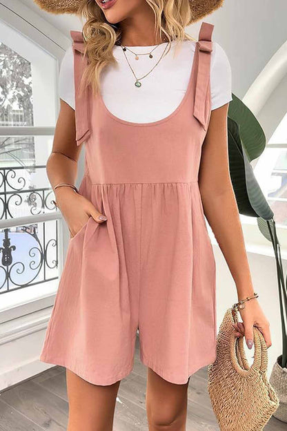 Romper mit Schulter-Schleifen und Taschen – Rosa