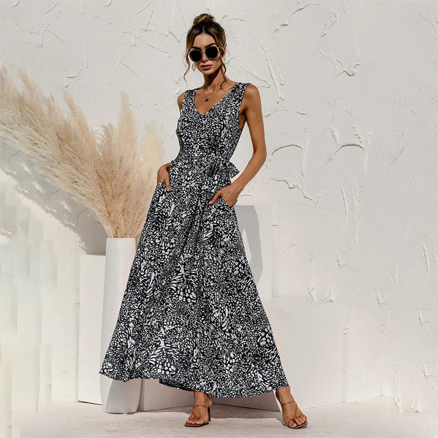 Schwarzes Maxikleid mit Muster - Lara