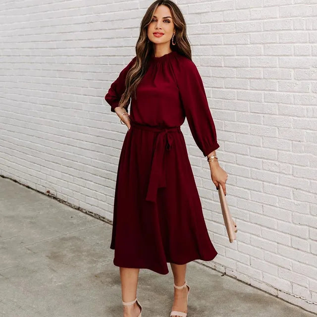 Grünes Midi-Kleid mit Bindegürtel - Sophie