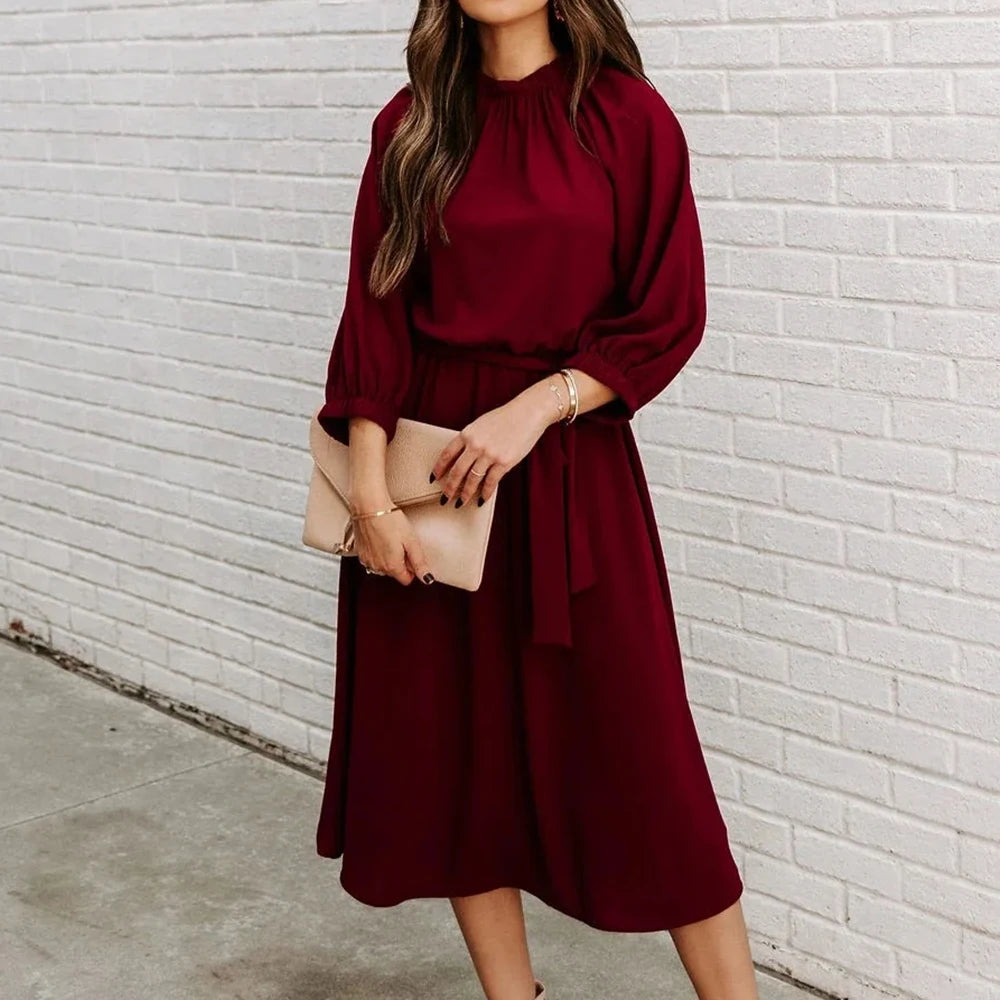 Grünes Midi-Kleid mit Bindegürtel - Sophie