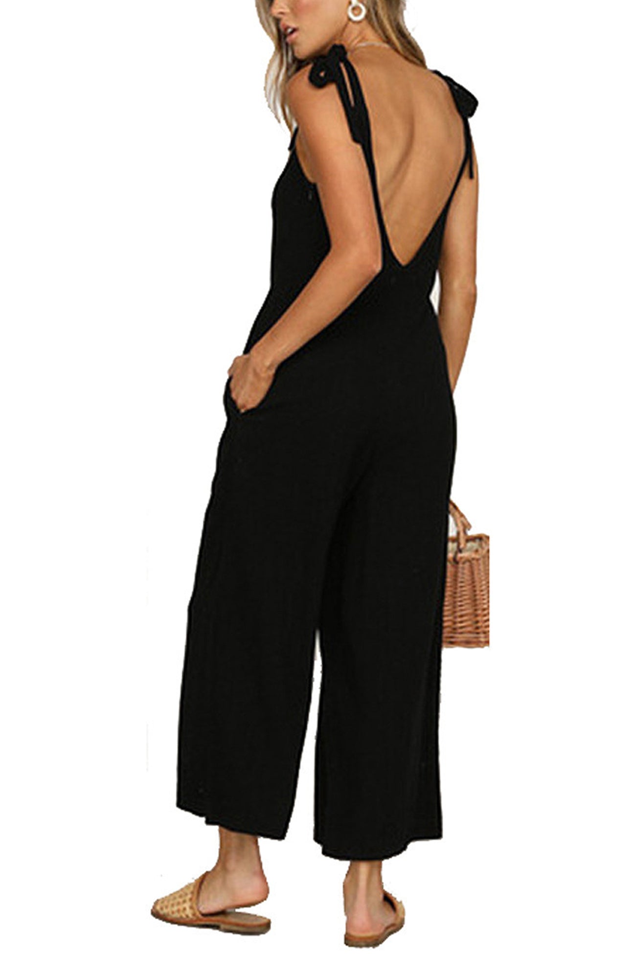 Rückenfreier Jumpsuit mit Taschen und Kordelträgern