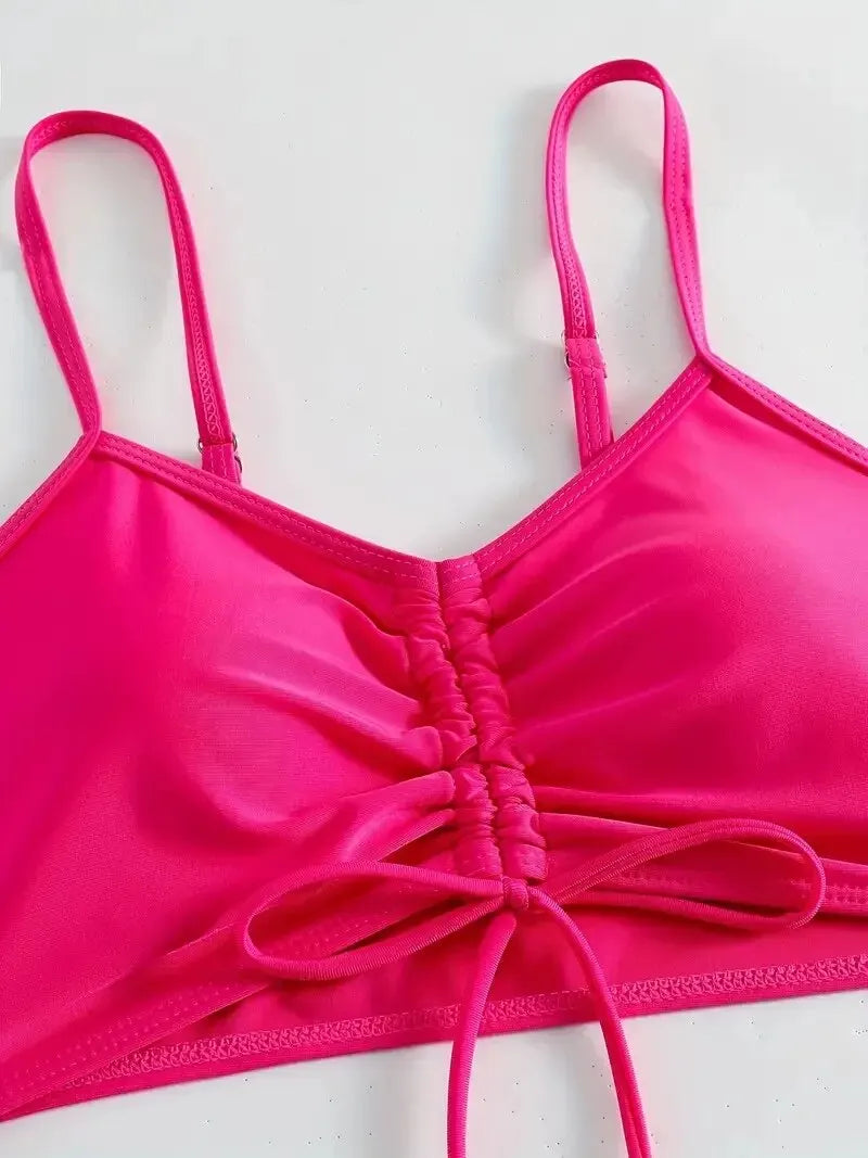 Luisa - Pinker Tankini mit tropischem Shorts-Set