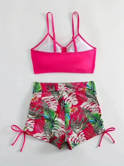 Luisa - Pinker Tankini mit tropischem Shorts-Set