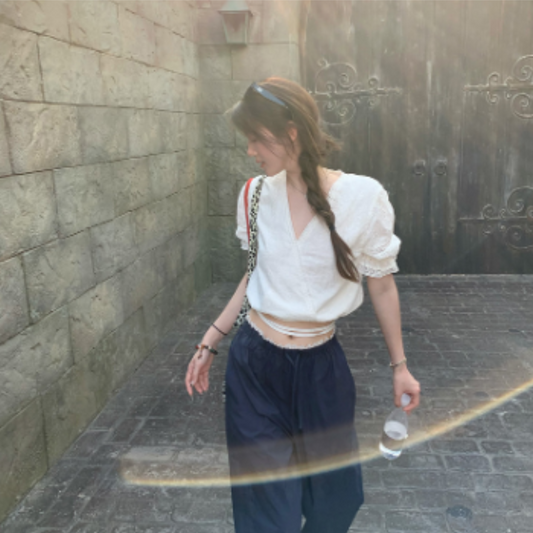 Story | dirndl bluse mit v-ausschnitt und puffärmeln für frauen