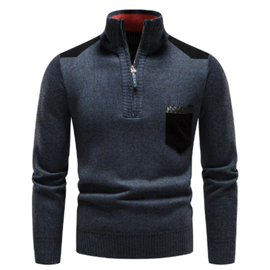 Lässiger langarmpullover mit halbem reißverschluss für herren – entspannter stricklook