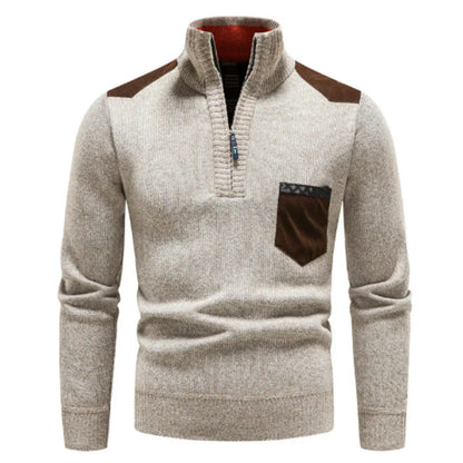 Lässiger langarmpullover mit halbem reißverschluss für herren – entspannter stricklook