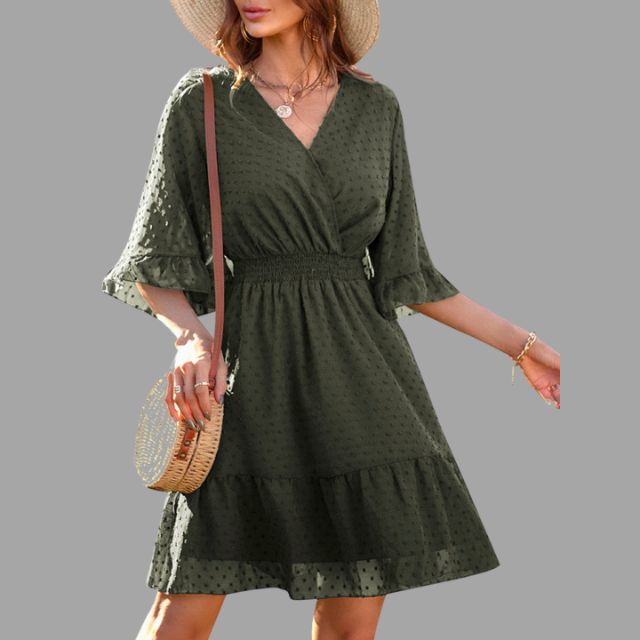 Amelie - Burgunder Glockenärmel Kleid