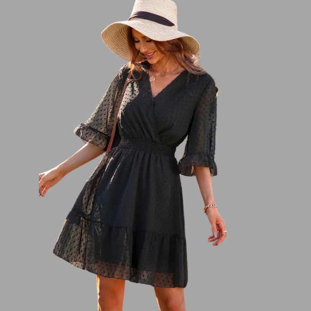 Amelie - Burgunder Glockenärmel Kleid