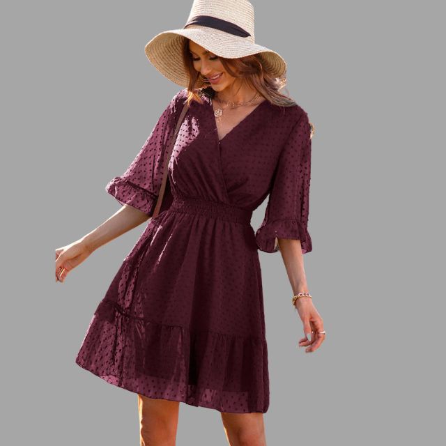 Amelie - Burgunder Glockenärmel Kleid