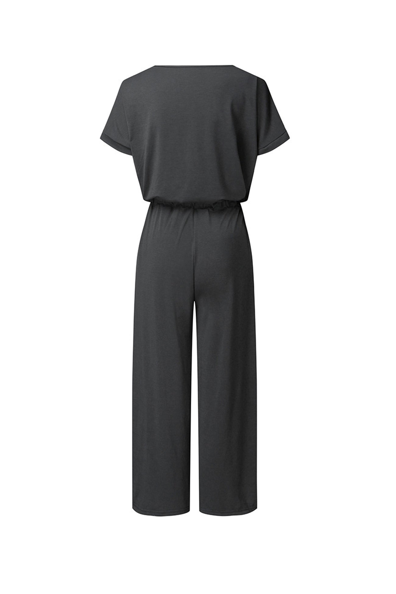 V-Ausschnitt Kurzarm Jumpsuit mit Elastischer Taille
