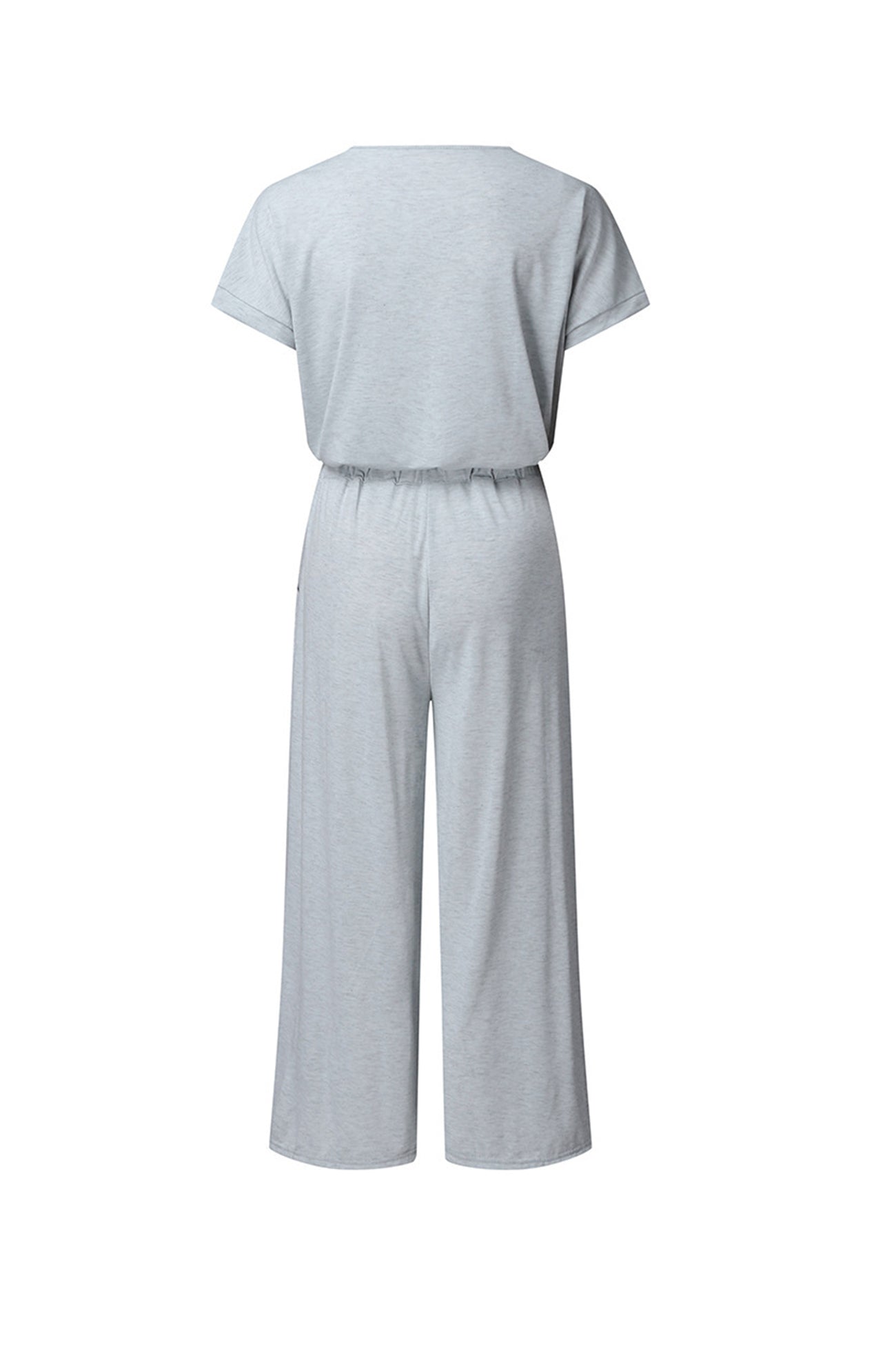 V-Ausschnitt Kurzarm Jumpsuit mit Elastischer Taille