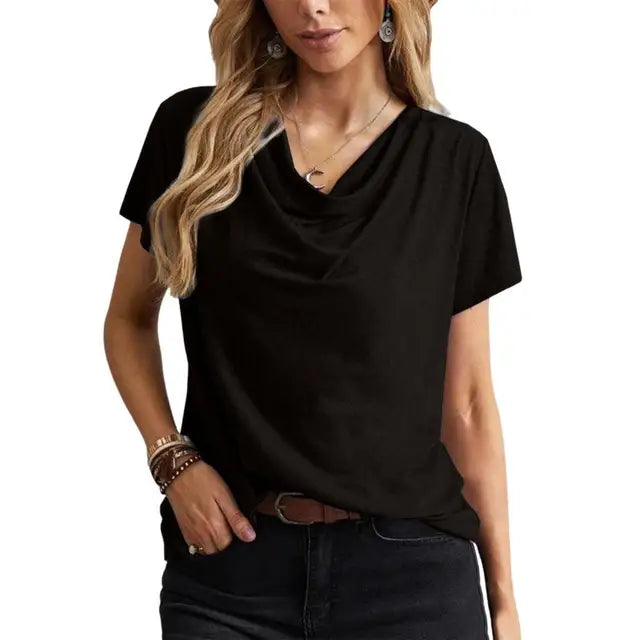 Eva - Schwarzes Cowl-Neck T-Shirt