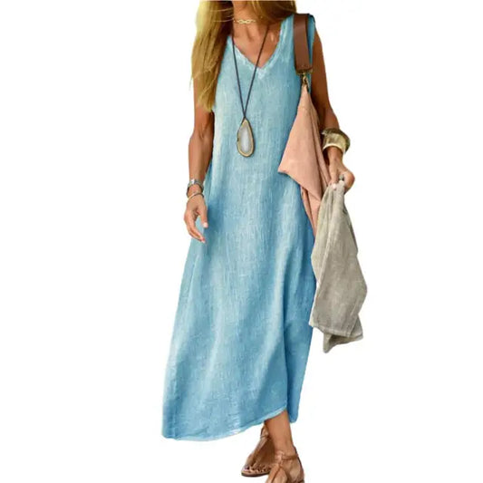 Nora - graues leinen maxikleid