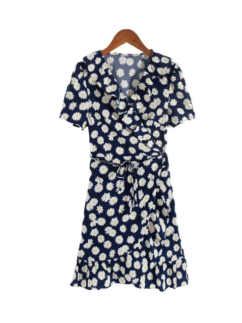 Greta - Marineblaues Rüschen-Wickelkleid