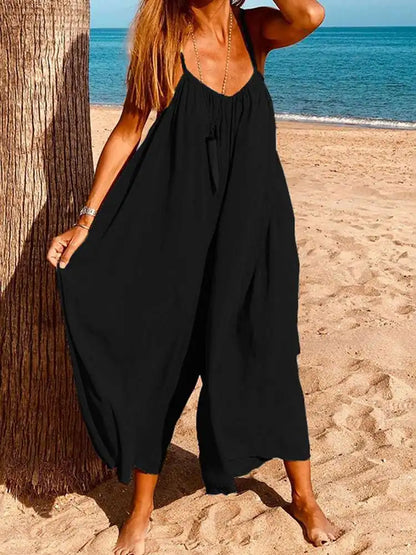 Schwarzer Beach-Jumpsuit mit weitem Schnitt - Maya