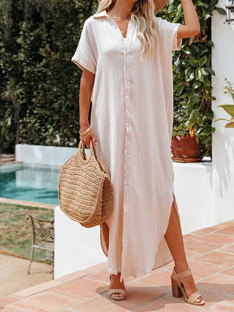 Maya - Khakifarbenes Midi-Hemdkleid