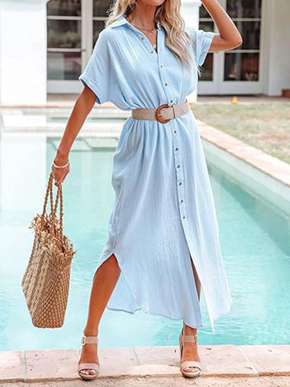 Maya - Khakifarbenes Midi-Hemdkleid