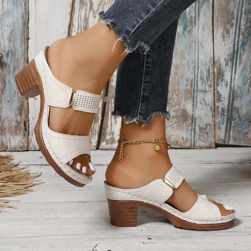 Helena - Weiße Damenblockabsatzsandalen