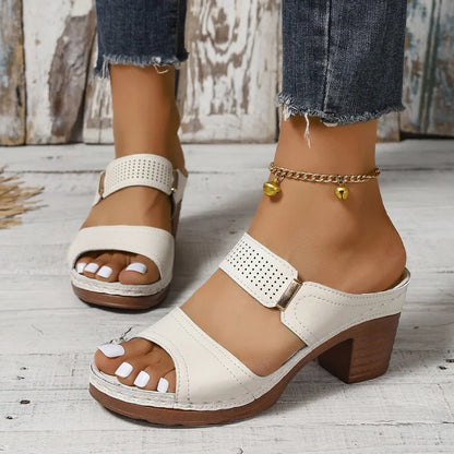 Helena - Weiße Damenblockabsatzsandalen