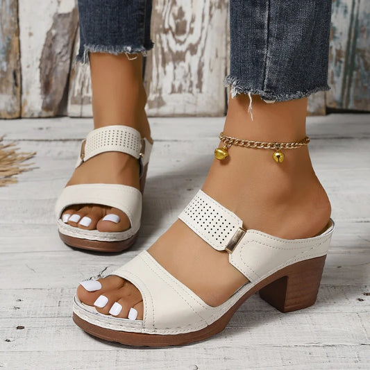 Helena - Weiße Damenblockabsatzsandalen