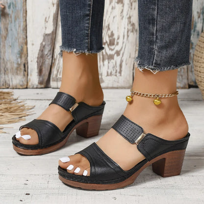 Helena - Weiße Damenblockabsatzsandalen