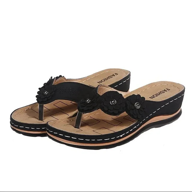 Fiona - Blumenschmuck Sommer-Sandalen Schwarz