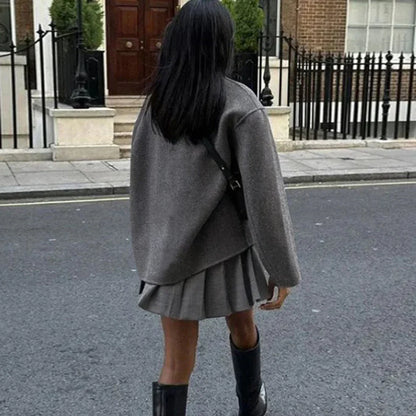 Oversize-wollmantel für damen, zweireihig – damen