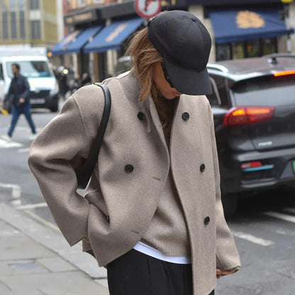 Oversize-wollmantel für damen, zweireihig – damen