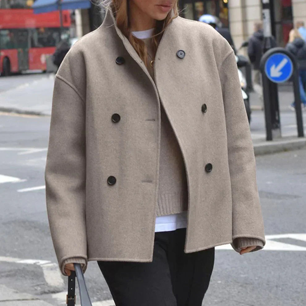 Oversize-wollmantel für damen, zweireihig – damen