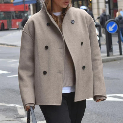 Oversize-wollmantel für damen, zweireihig – damen