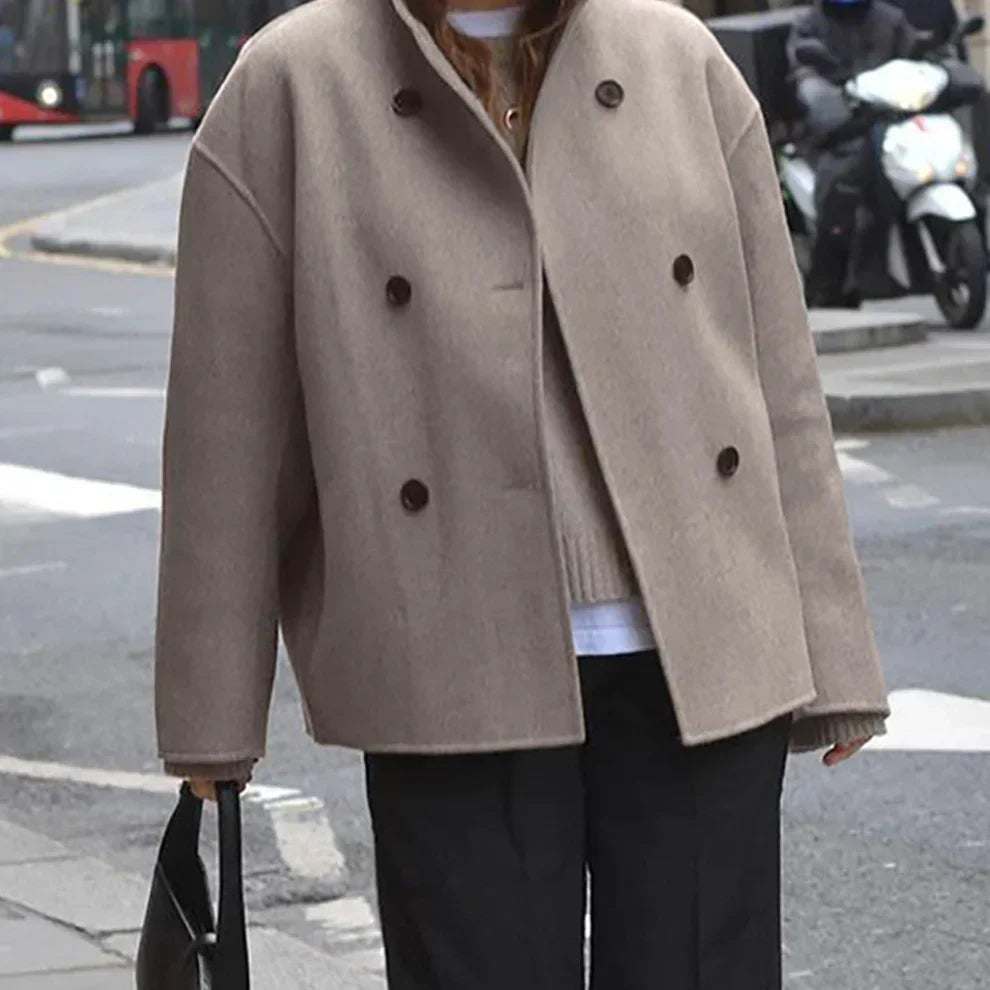 Oversize-wollmantel für damen, zweireihig – damen