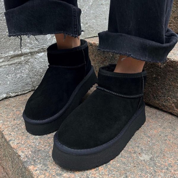 Schwarze, bequeme plateau-ankle-boots für damen – damen