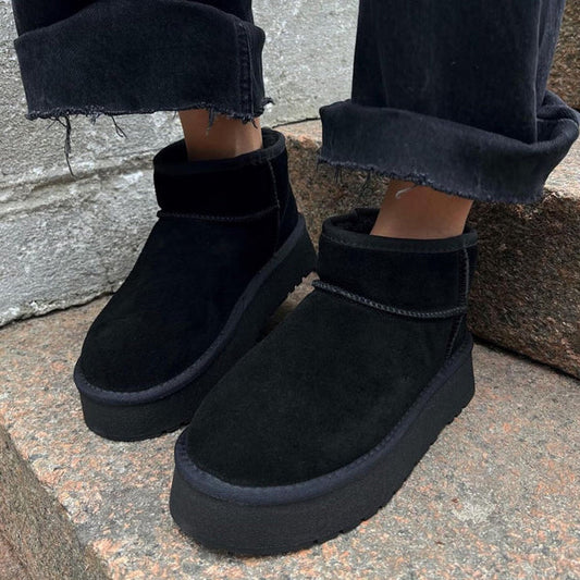 Schwarze, bequeme plateau-ankle-boots für damen – damen