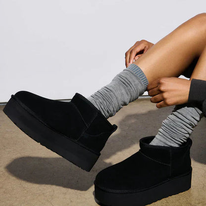 Schwarze, bequeme plateau-ankle-boots für damen – damen