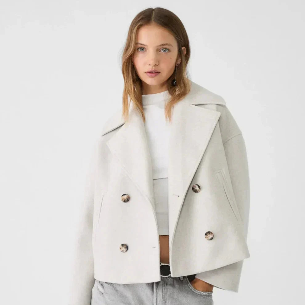 Schicke, kurze, doppelreihige freizeitjacke für damen