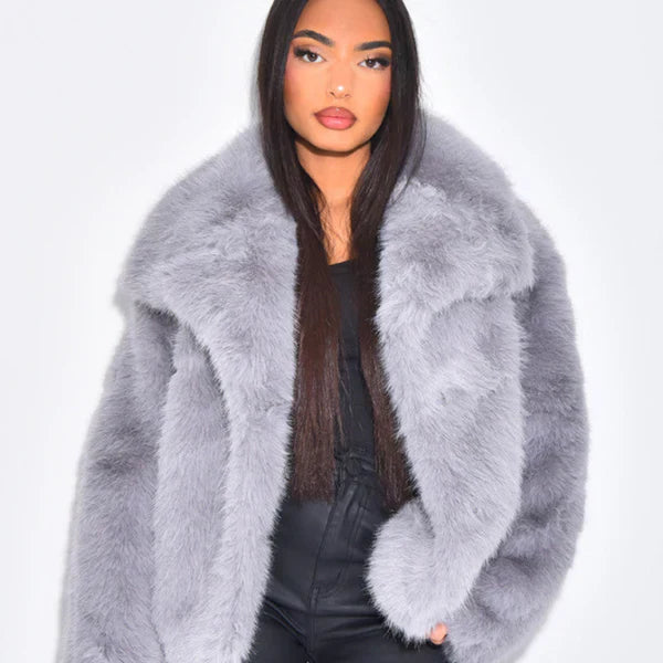 Elegante, kuschelige kunstpelzjacke für damen – damen