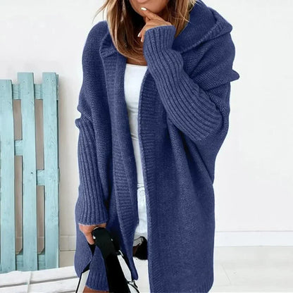 Langer, farblich abgesetzter strickcardigan für damen