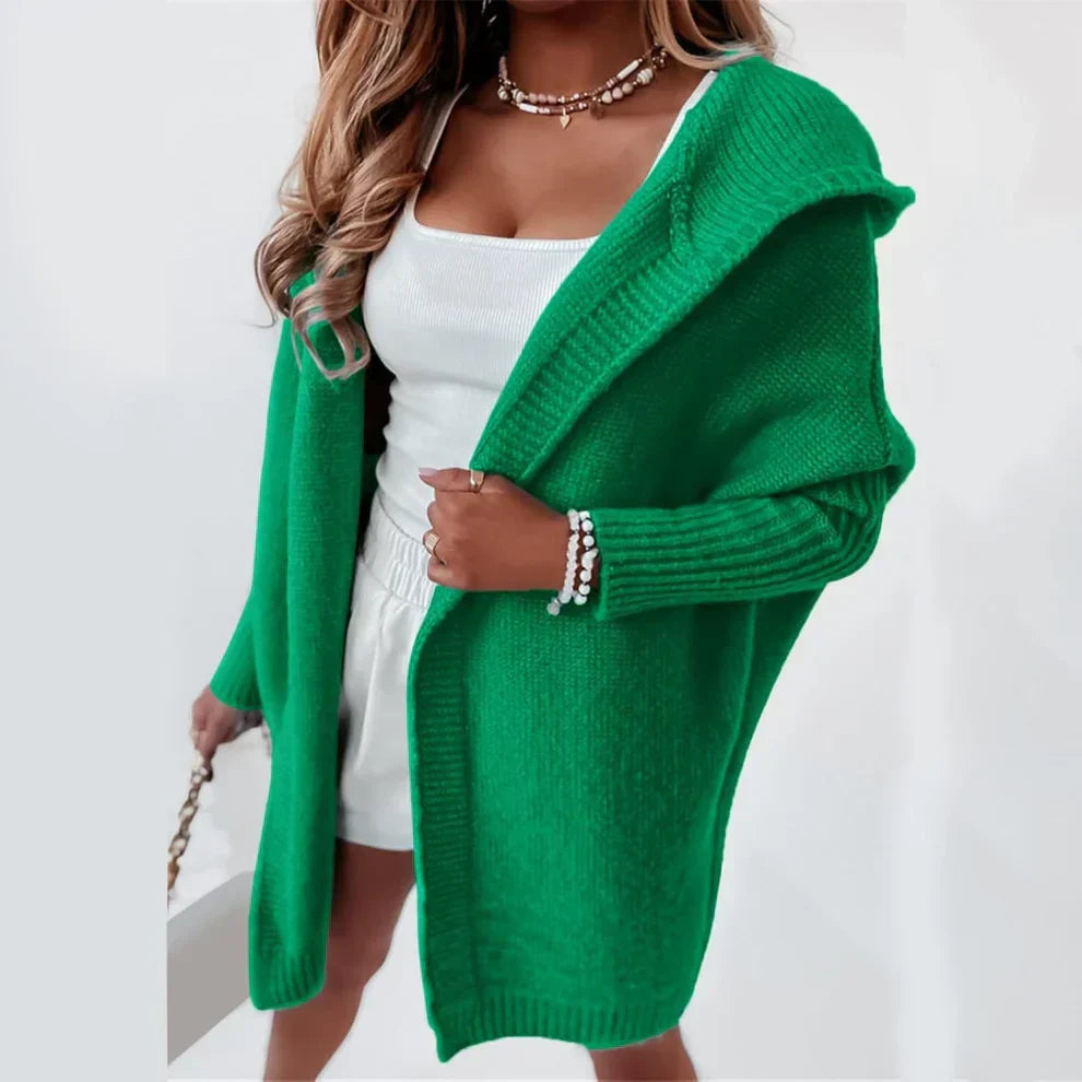 Langer, farblich abgesetzter strickcardigan für damen