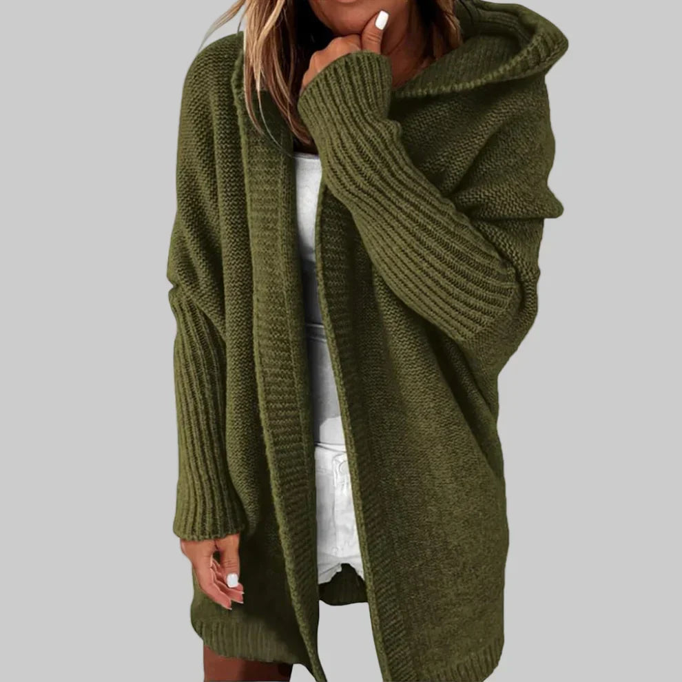 Langer, farblich abgesetzter strickcardigan für damen
