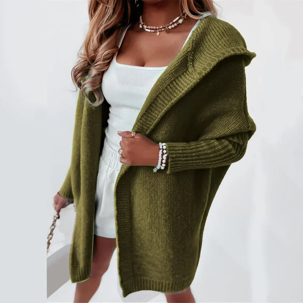 Langer, farblich abgesetzter strickcardigan für damen