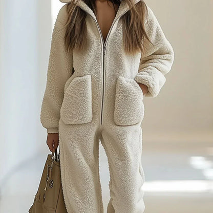 Oversize-trainingsanzug mit sherpa-fleece und reißverschluss für damen