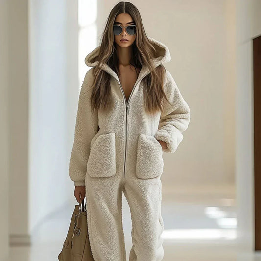 Oversize-trainingsanzug mit sherpa-fleece und reißverschluss für damen