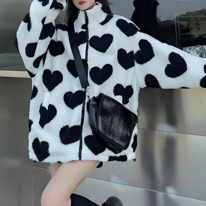 Wendbare sherpa-jacke für damen mit herzmotiv – damen