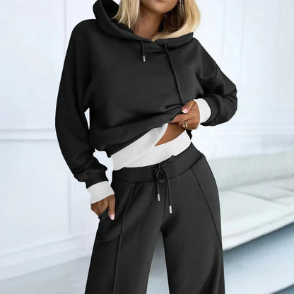 Damen-trainingsanzug-set mit kurzem hoodie und weit geschnittener hose – damen