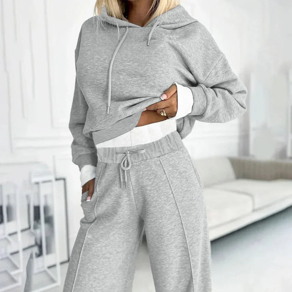 Damen-trainingsanzug-set mit kurzem hoodie und weit geschnittener hose – damen