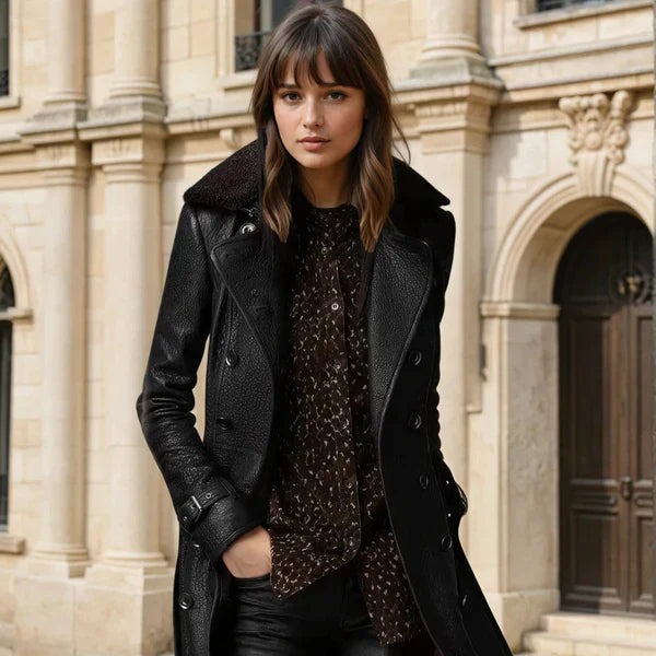 Eleganter, warmer winterledermantel für damen – damen